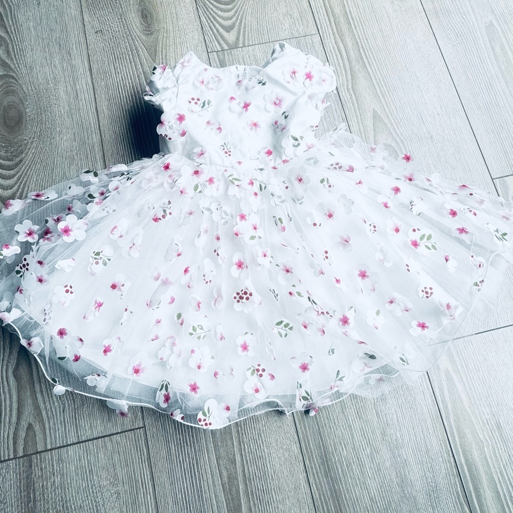 Floral White and Pink Dress